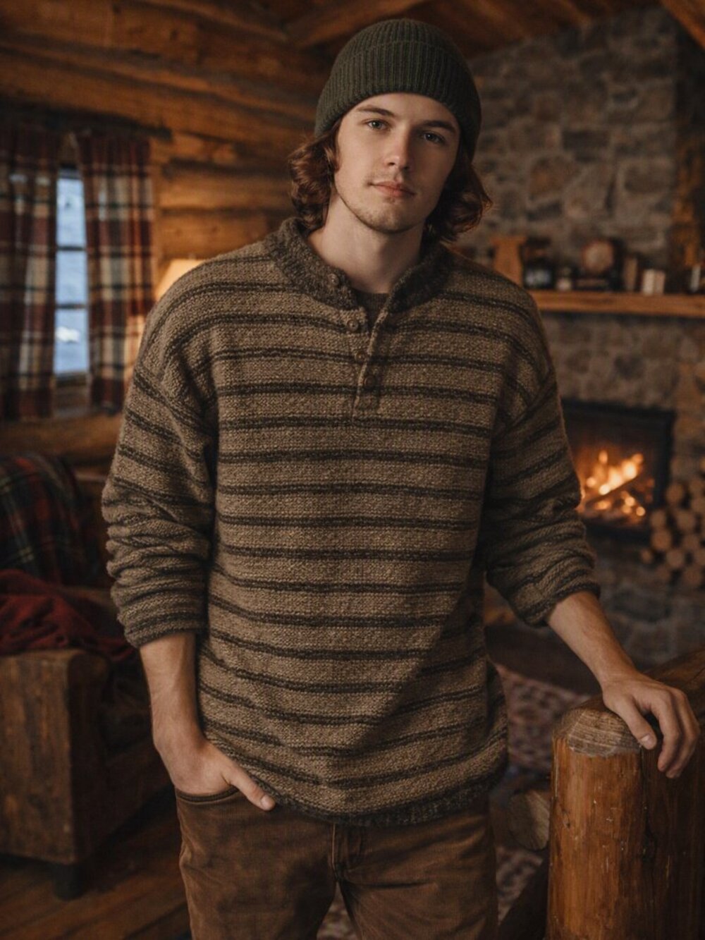 Men’s Cotton Wool Blend Sweater • Classic Knit Pullover •Warm Soft Neutral Layer